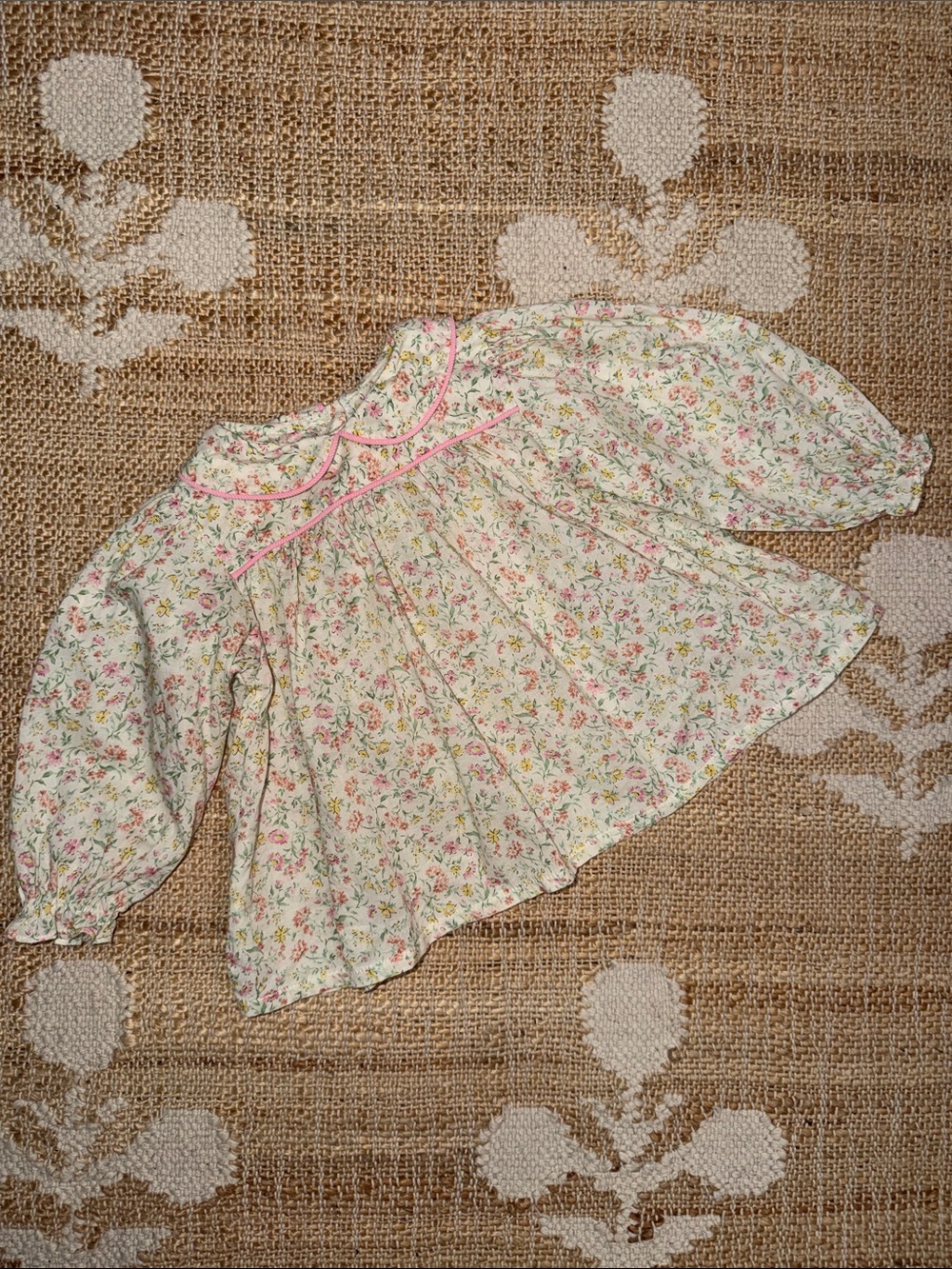 James & Lottie Floral Long-Sleeve Top Pink Trim Blouse 2T